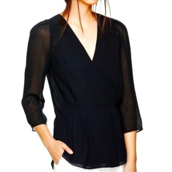 ARITZIA BABATON Alexander Blouse Top 100% Silk Size Small Black 3/4 Sleeve - Picture 1 of 9